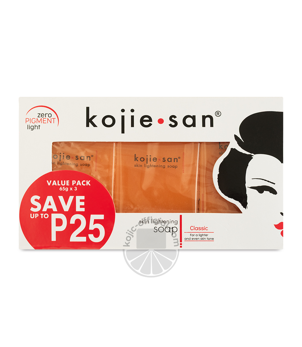 Kojie San sapone Original, Kojic Acid Soap 65gx3 Bars+pouch